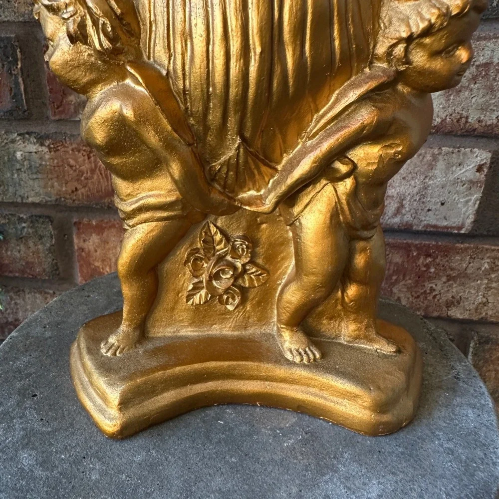 Vintage Gold Cherub Angel Votive Candle Holder Figurine Neoclassical Decor 7in